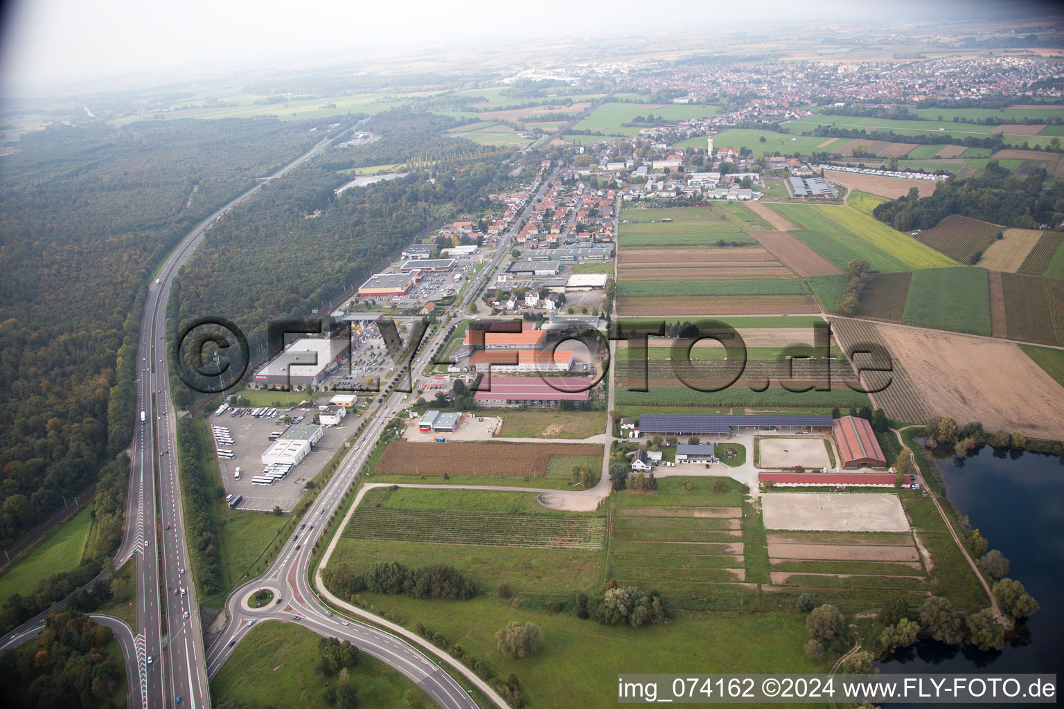 Aerial view of Brumath, Stephansfeld in Stephansfeld in the state Bas-Rhin, France