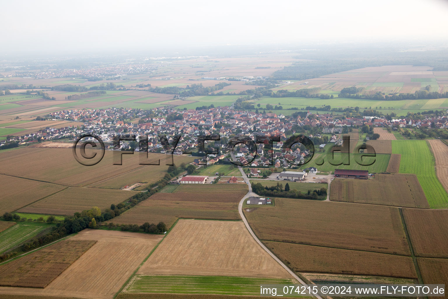 Oblique view of Geudertheim in the state Bas-Rhin, France