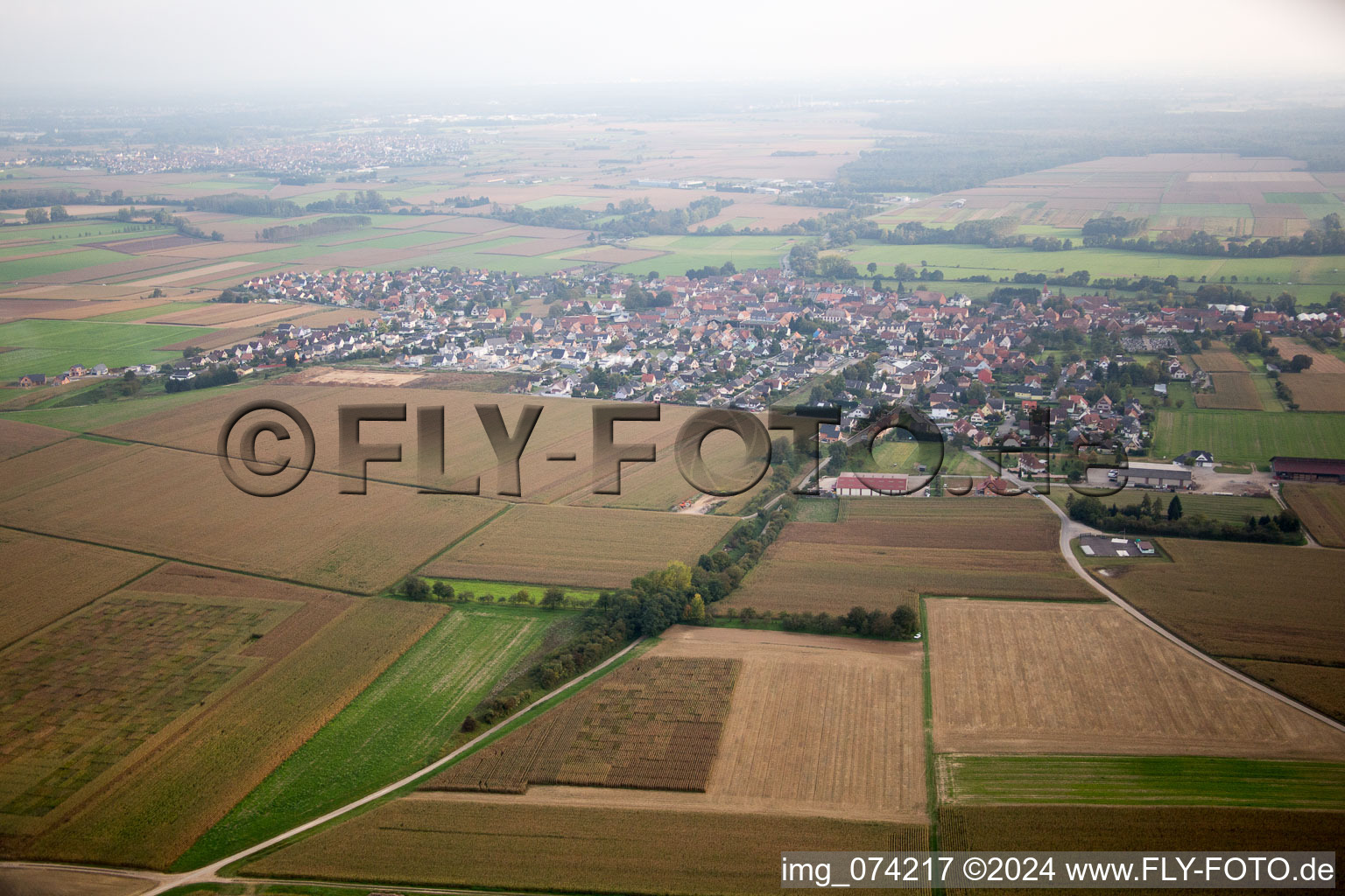 Geudertheim in the state Bas-Rhin, France from above