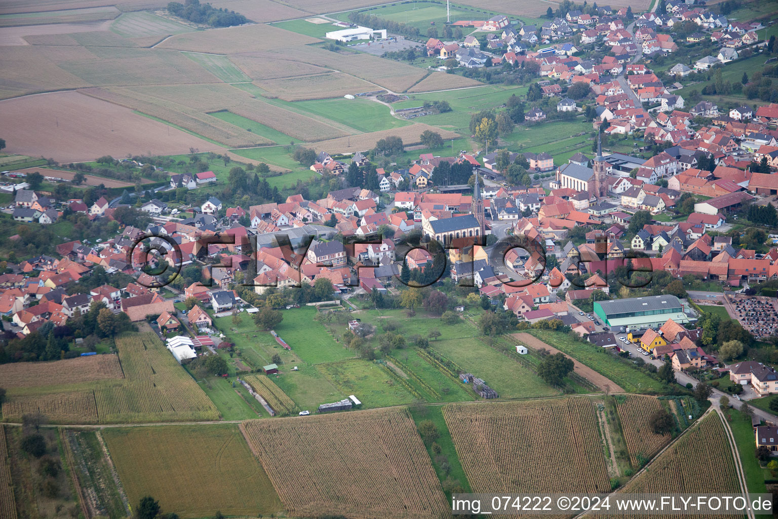 Aerial view of Weitbruch in the state Bas-Rhin, France