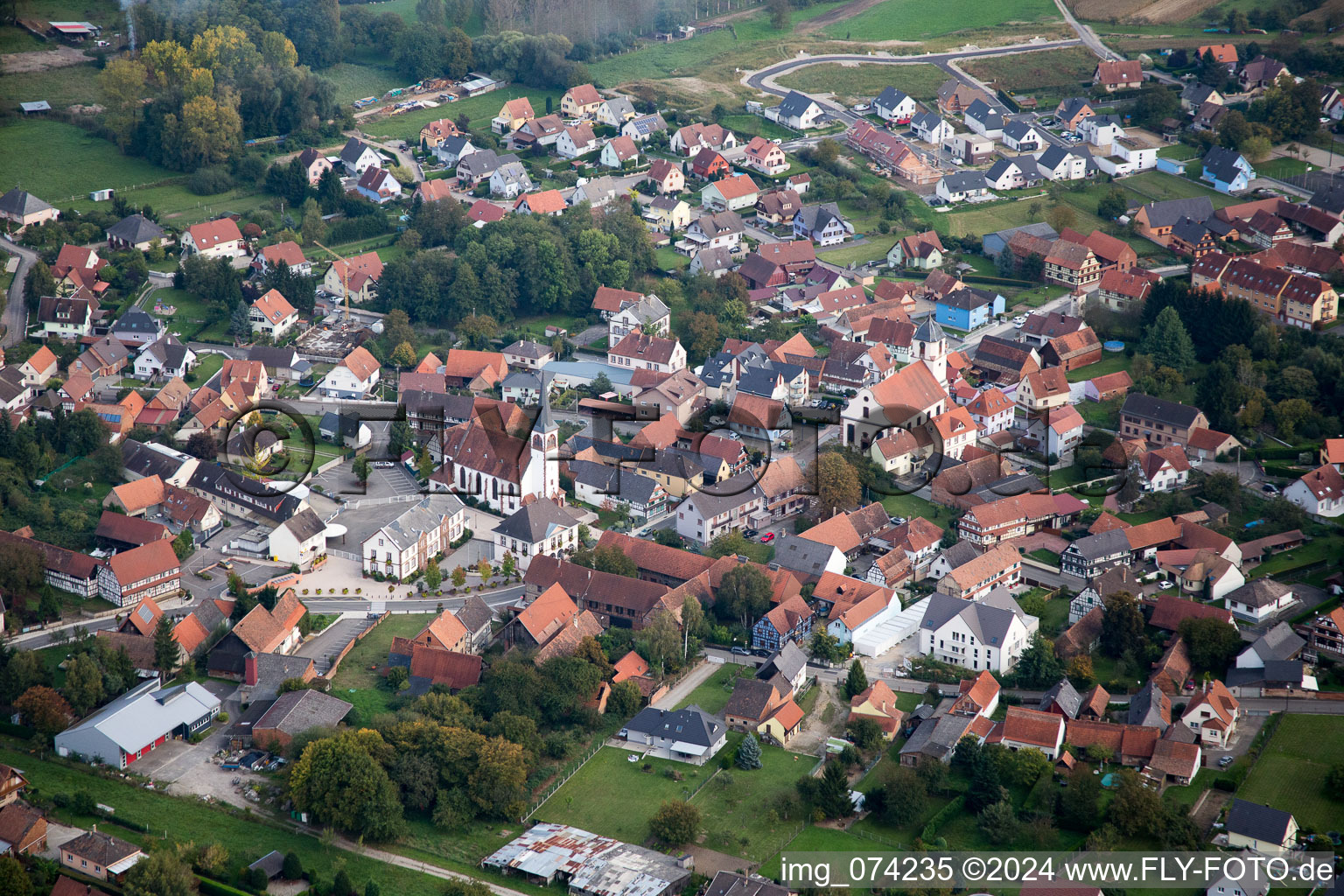 Town View of the streets and houses of the residential areas in Gries in Grand Est, France