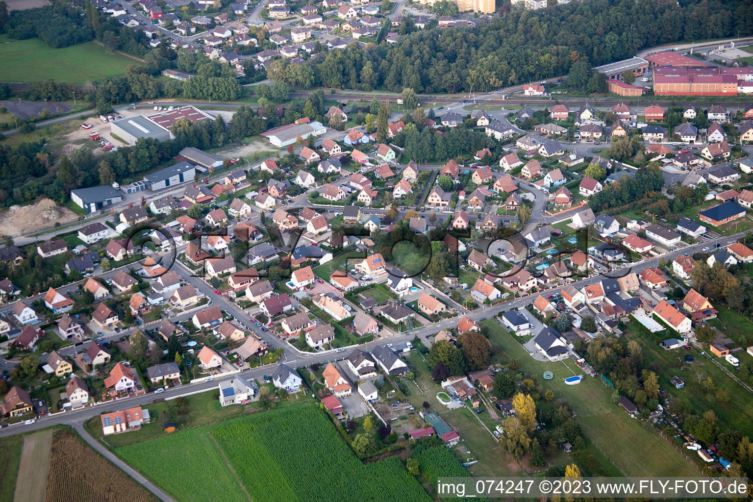 Aerial view of Bischwiller in the state Bas-Rhin, France