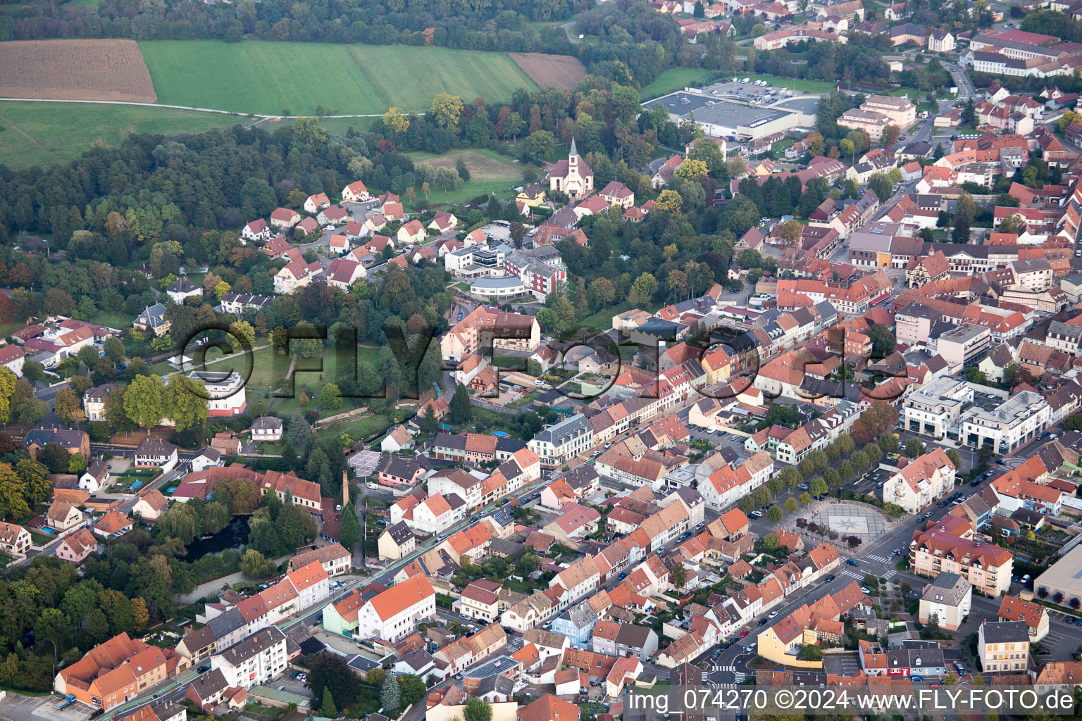 Bischwiller in the state Bas-Rhin, France from the plane