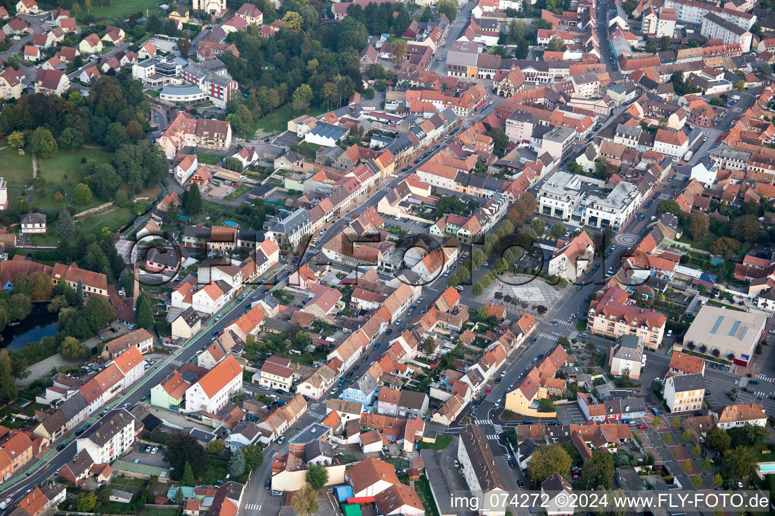 Bischwiller in the state Bas-Rhin, France viewn from the air