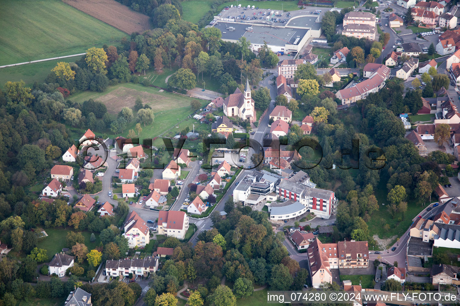 Aerial view of Bischwiller in the state Bas-Rhin, France