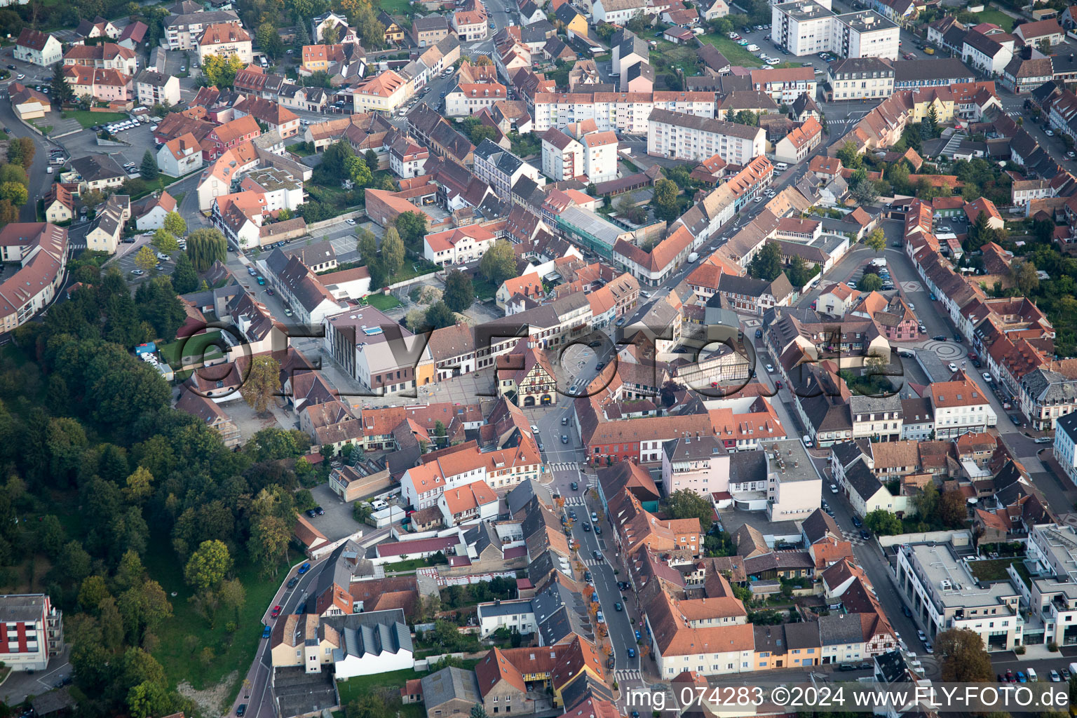 Oblique view of Bischwiller in the state Bas-Rhin, France