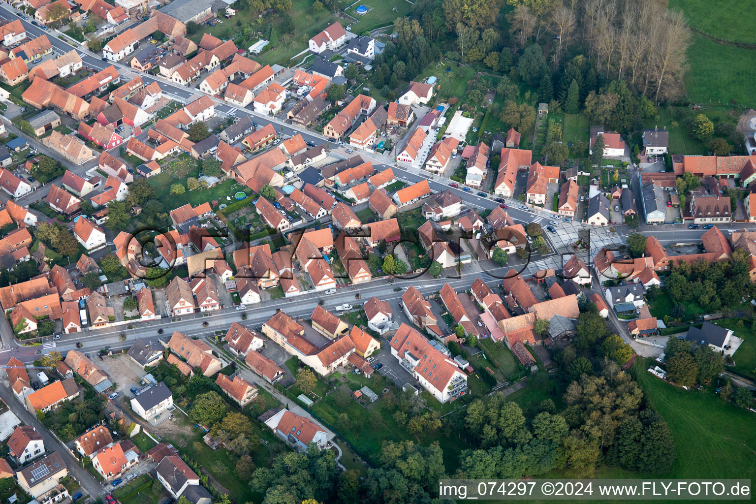 Aerial photograpy of Oberhoffen-sur-Moder in the state Bas-Rhin, France