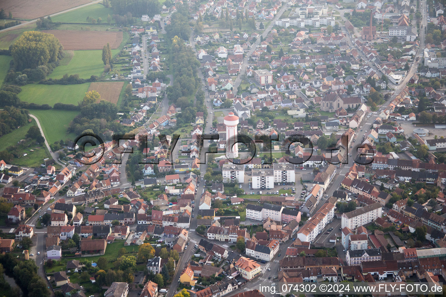 Oberhoffen-sur-Moder in the state Bas-Rhin, France seen from above