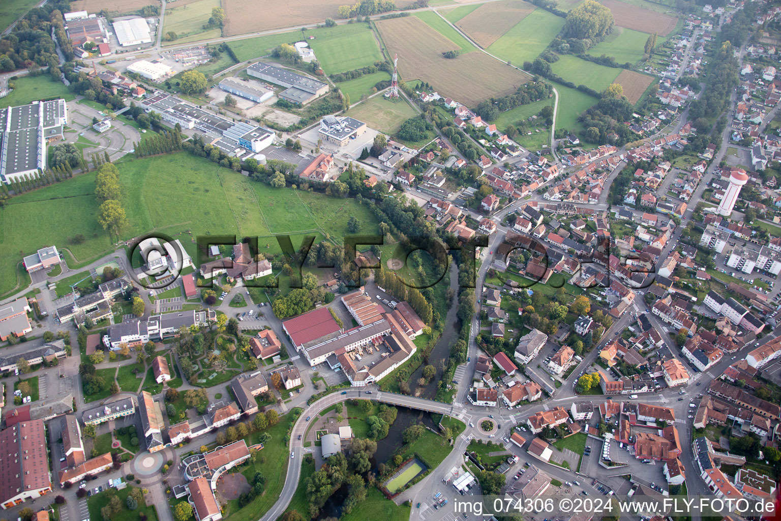 Bischwiller in the state Bas-Rhin, France seen from a drone