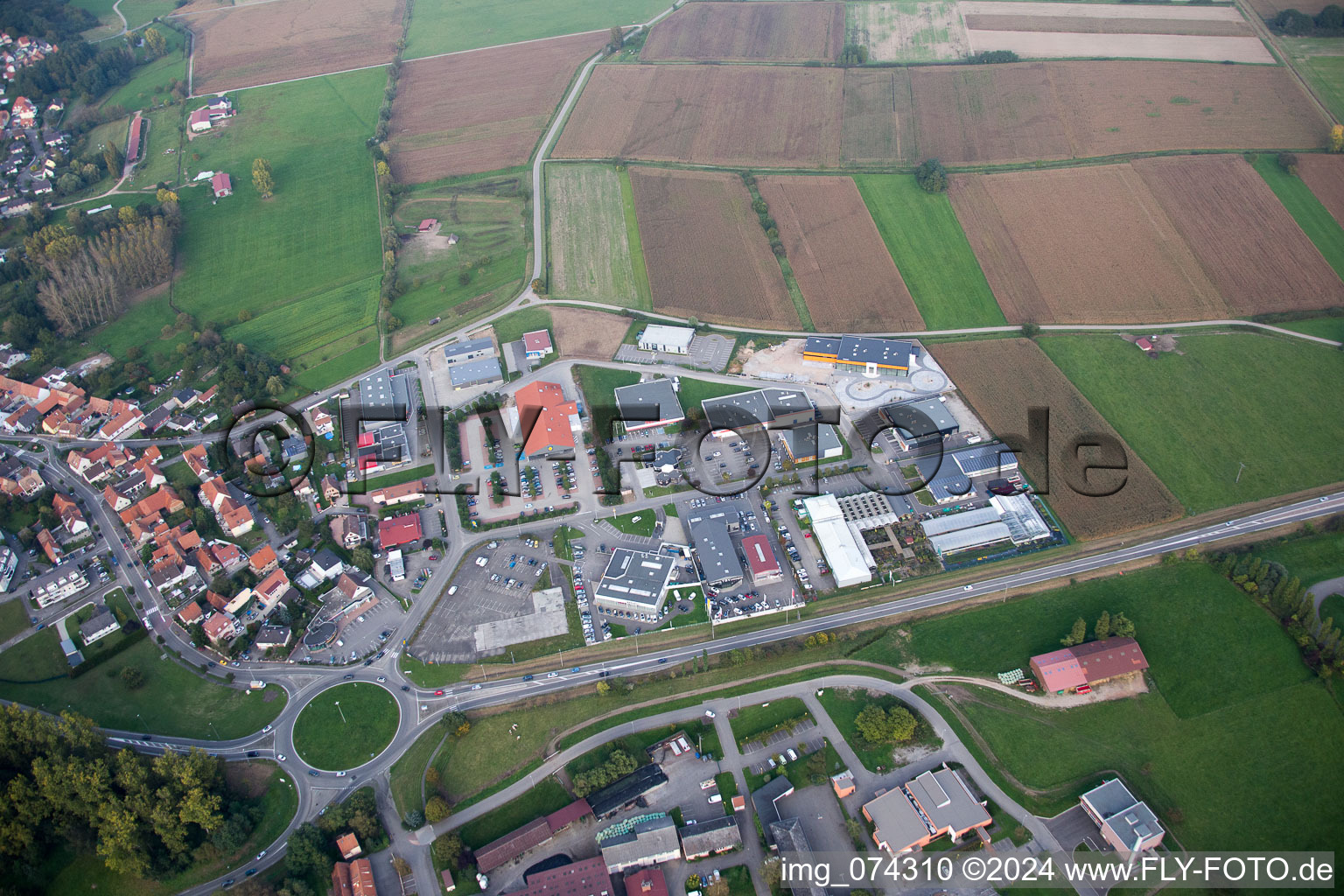 Oblique view of Bischwiller in the state Bas-Rhin, France