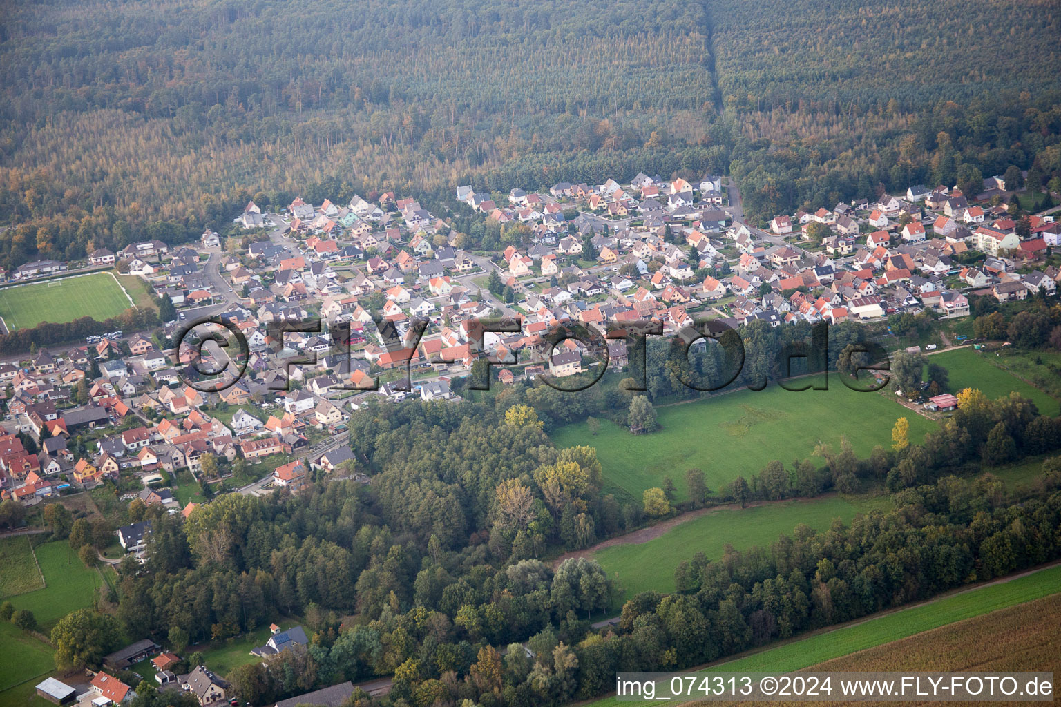 Aerial photograpy of Schirrhein in the state Bas-Rhin, France