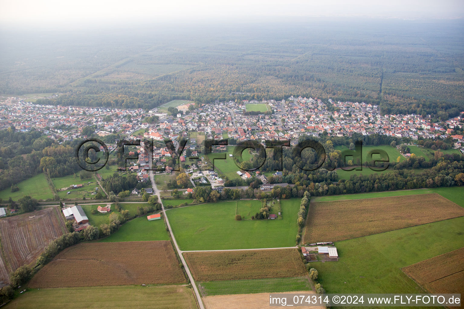 Oblique view of Schirrhein in the state Bas-Rhin, France