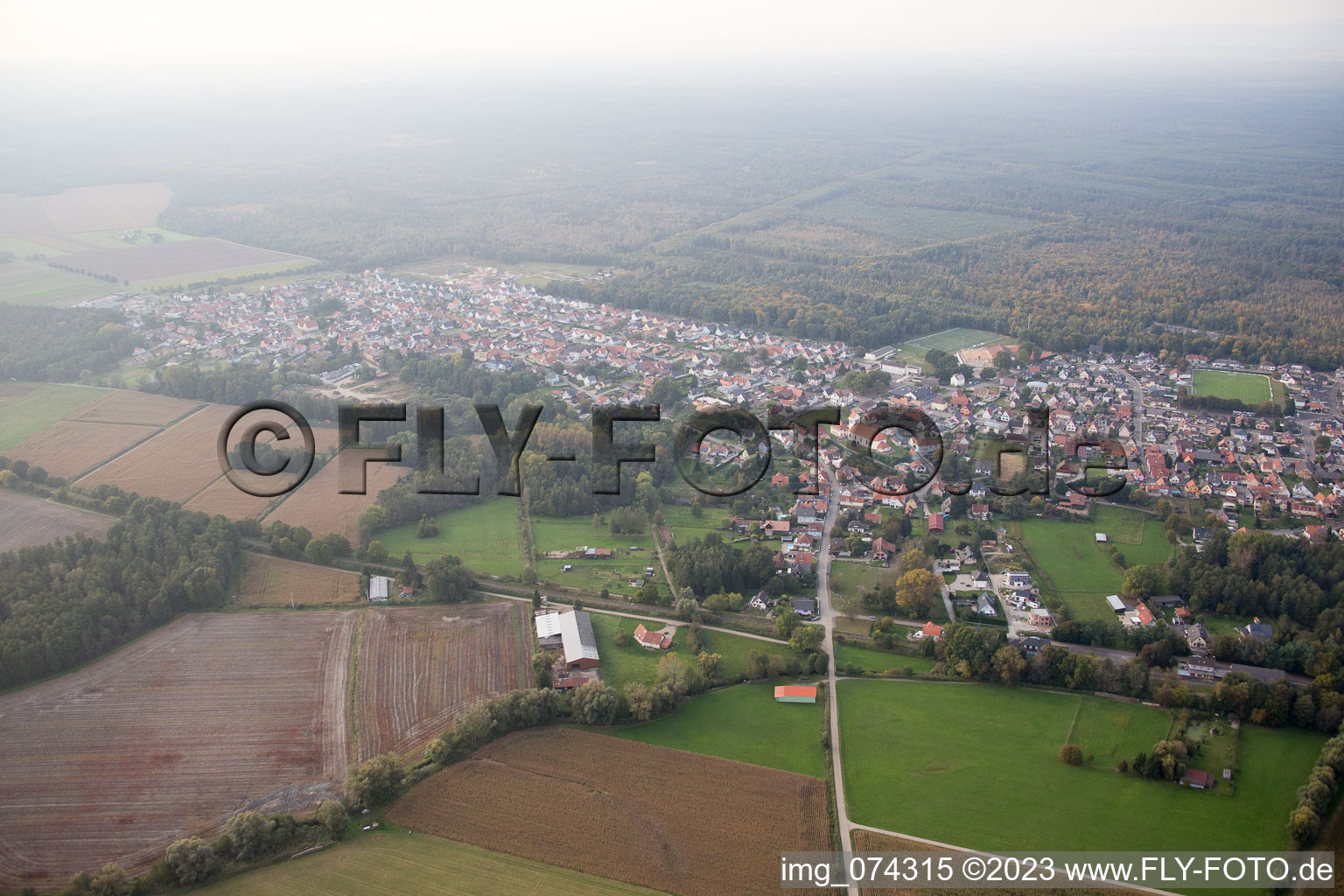 Schirrhein in the state Bas-Rhin, France from above