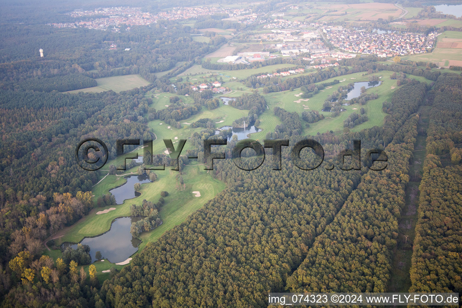 Aerial view of Golf course in Soufflenheim in the state Bas-Rhin, France