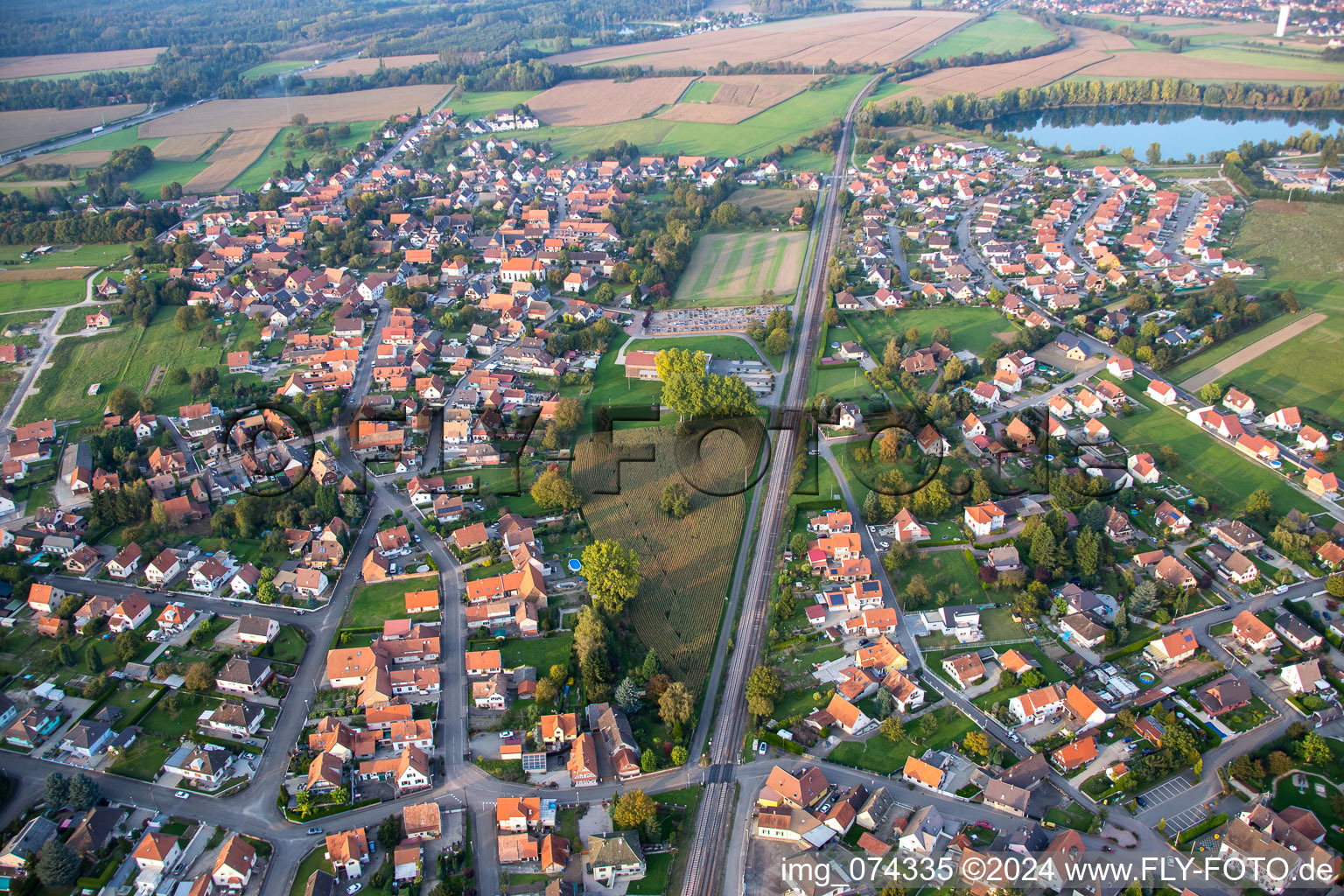 Aerial view of Rountzenheim in the state Bas-Rhin, France