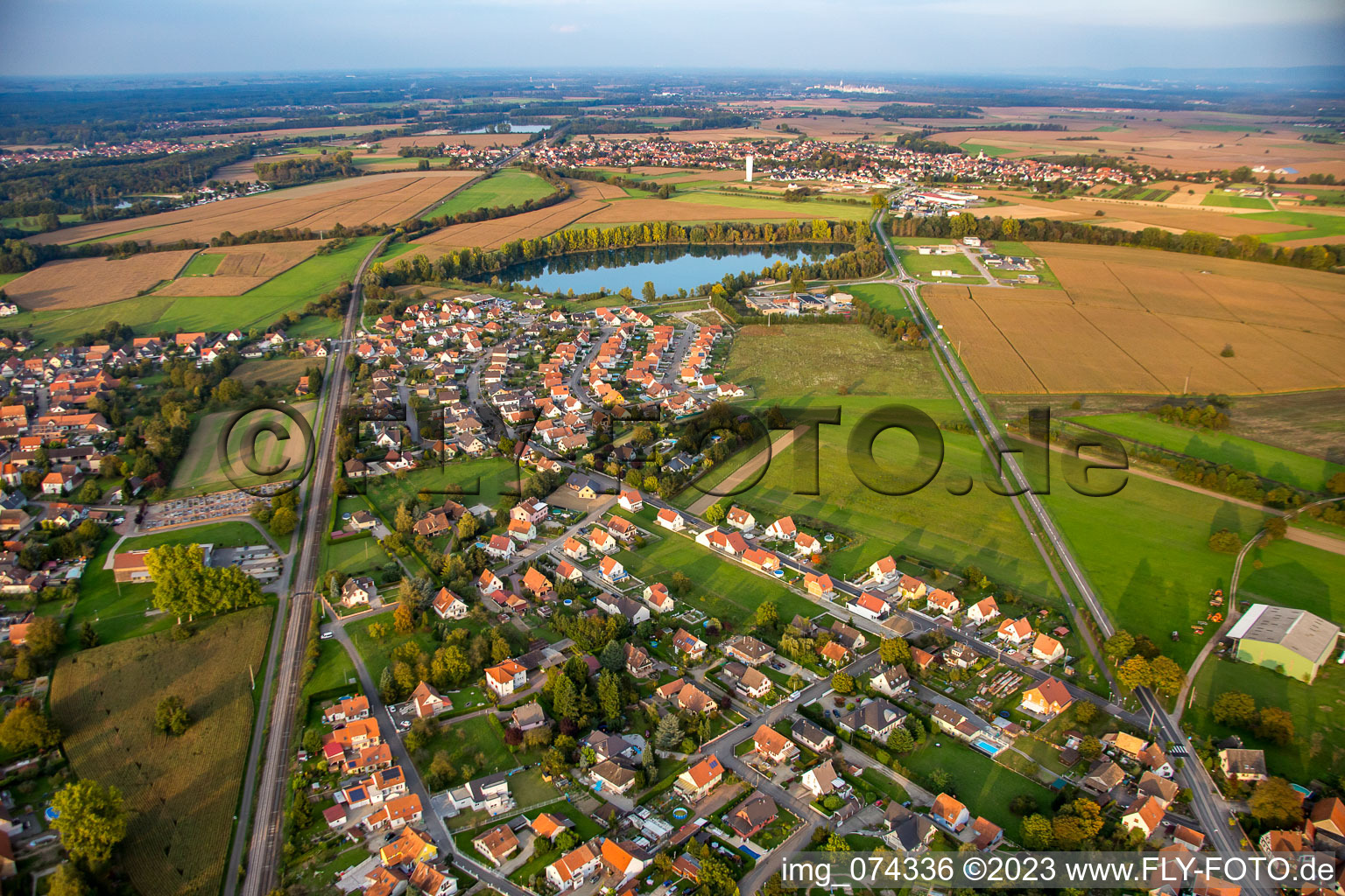 Aerial photograpy of Rountzenheim in the state Bas-Rhin, France