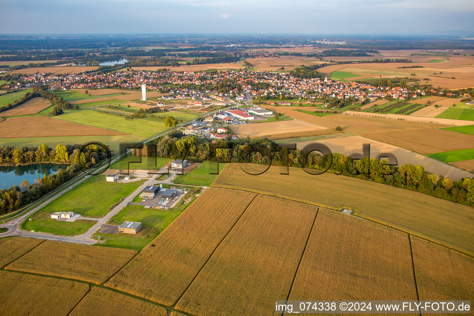 Aerial view of From the southwest in Rœschwoog in the state Bas-Rhin, France