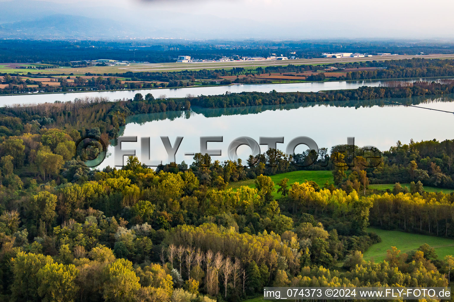 Aerial photograpy of Baden Airport from the west in the district Söllingen in Rheinmünster in the state Baden-Wuerttemberg, Germany