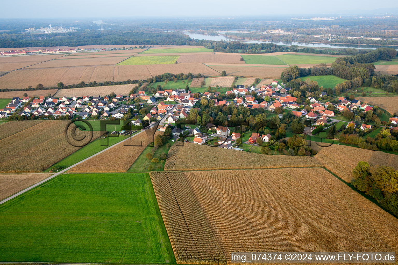 Aerial view of Neuhaeusel in the state Bas-Rhin, France