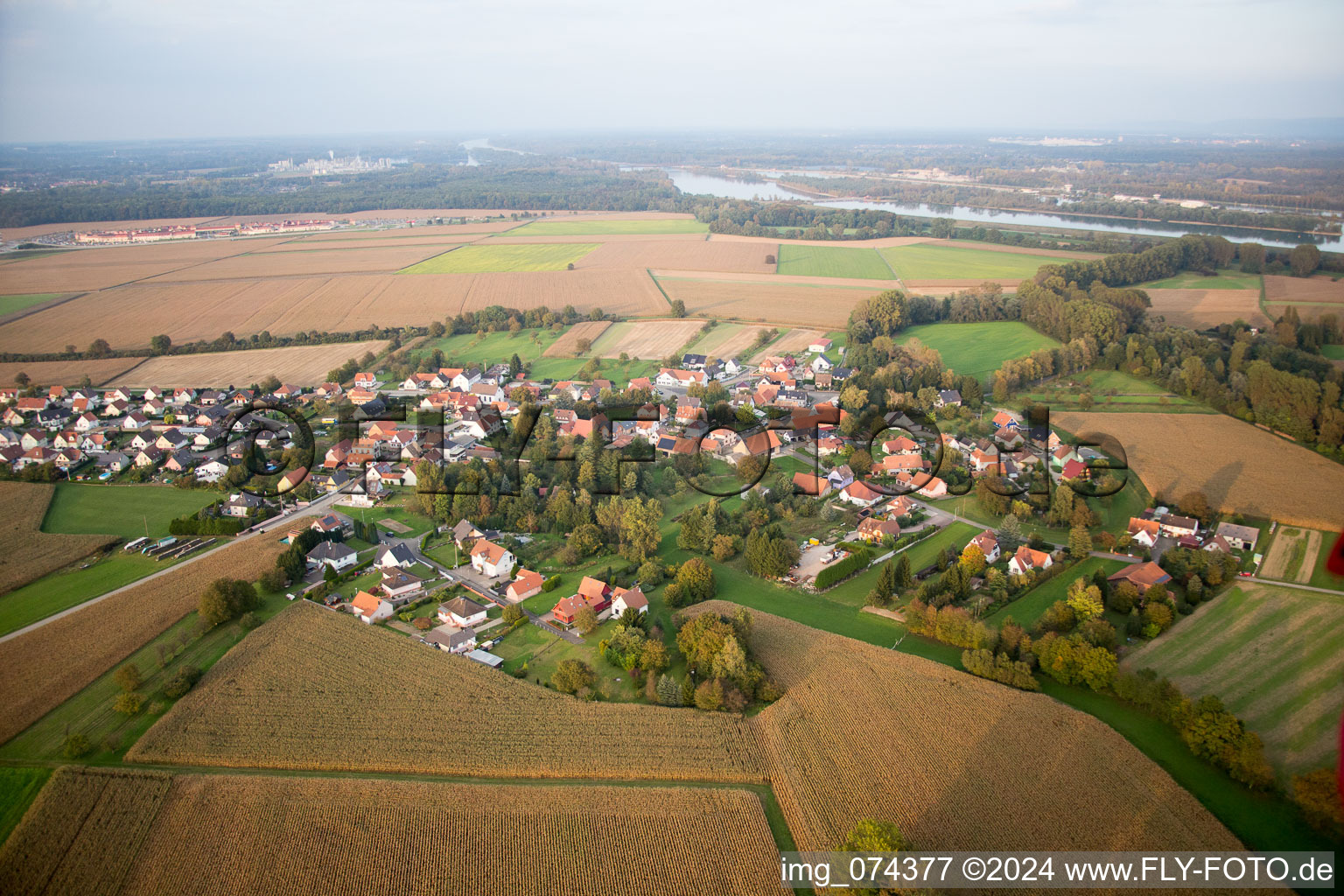 Neuhaeusel in the state Bas-Rhin, France from above