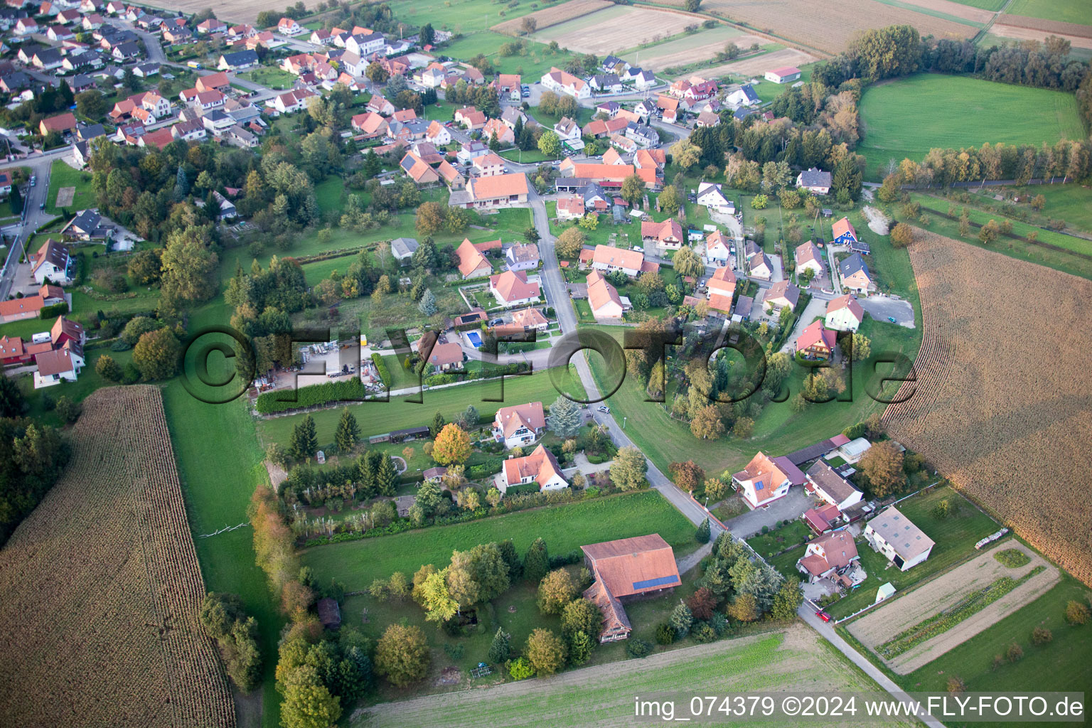 Neuhaeusel in the state Bas-Rhin, France seen from above