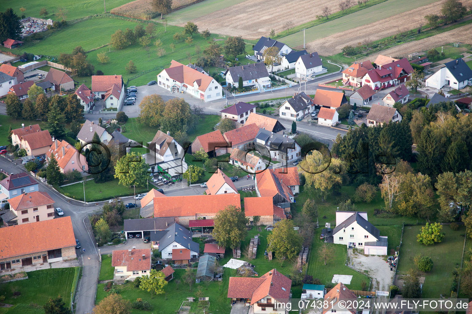 Bird's eye view of Neuhaeusel in the state Bas-Rhin, France