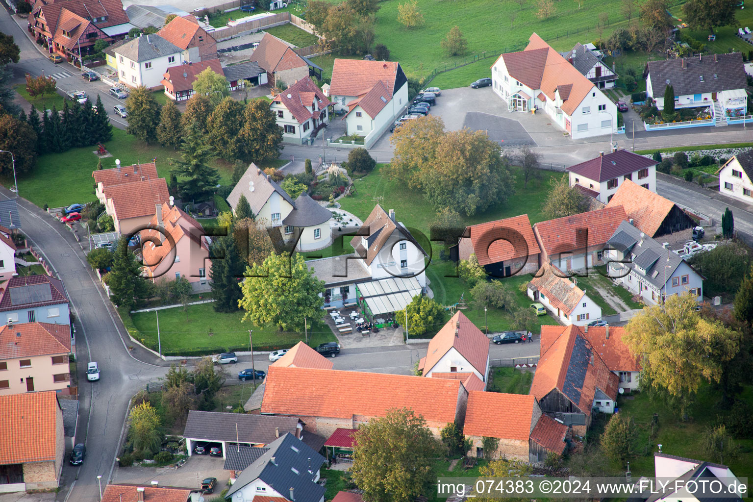 Neuhaeusel in the state Bas-Rhin, France viewn from the air