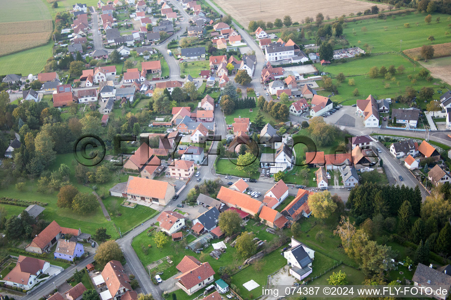 Drone image of Neuhaeusel in the state Bas-Rhin, France