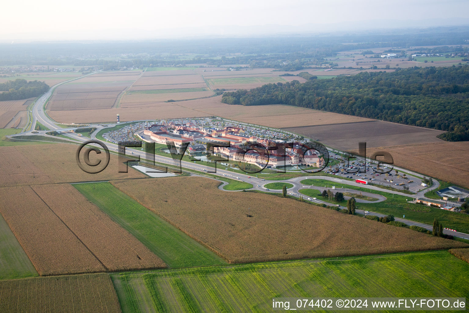 Aerial photograpy of Style outlet center in Roppenheim in the state Bas-Rhin, France