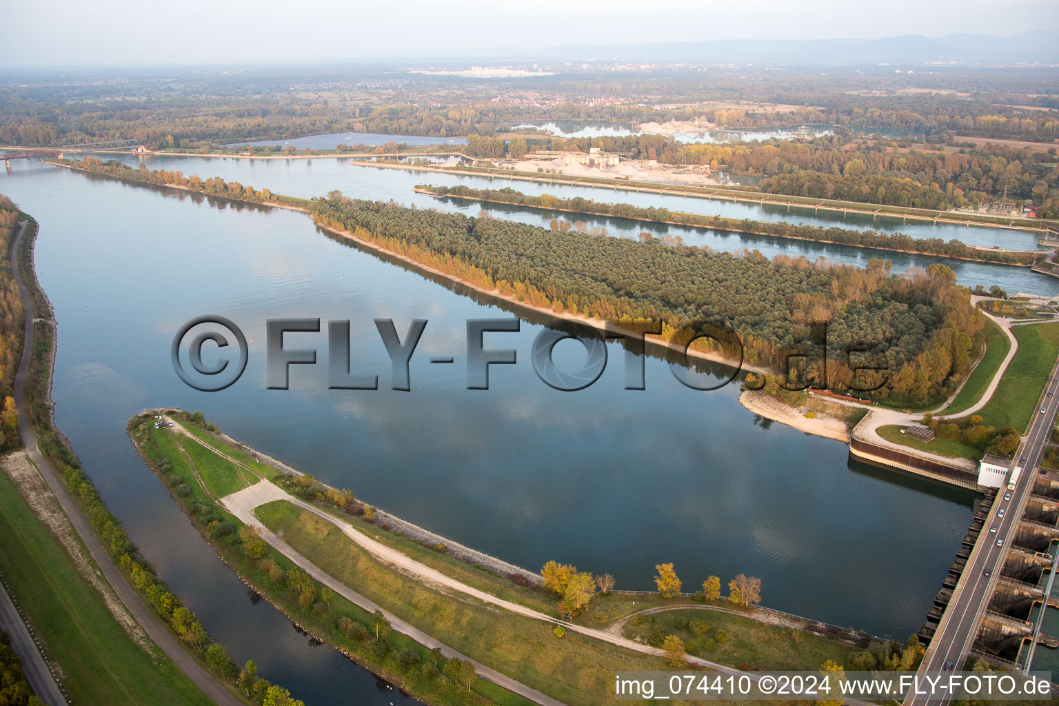 Sluice in Iffezheim in the state Baden-Wuerttemberg, Germany out of the air