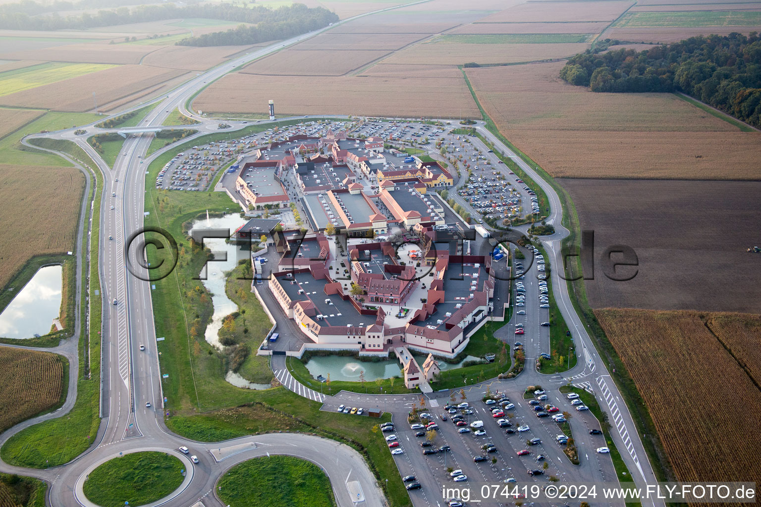 Style outlet center in Roppenheim in the state Bas-Rhin, France from above