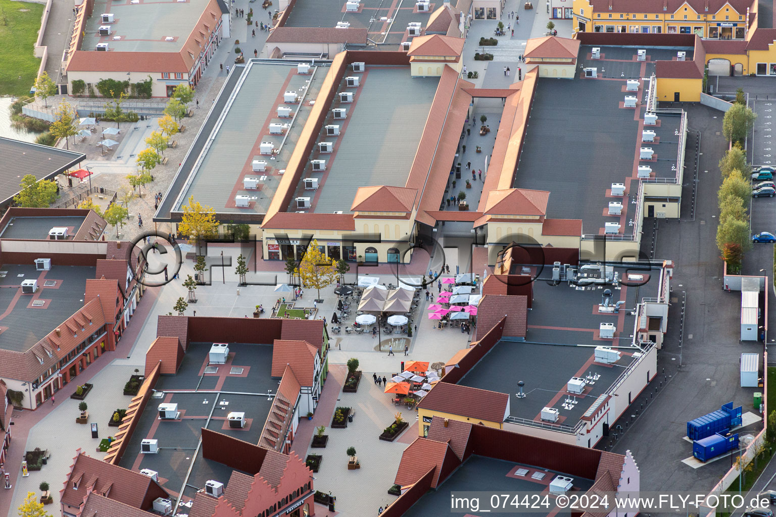 Building of the shopping center Roppenheim The Style Outlets in Roppenheim in Grand Est, France from above