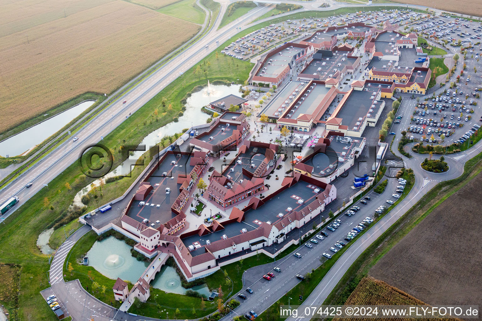 Building of the shopping center Roppenheim The Style Outlets in Roppenheim in Grand Est, France out of the air