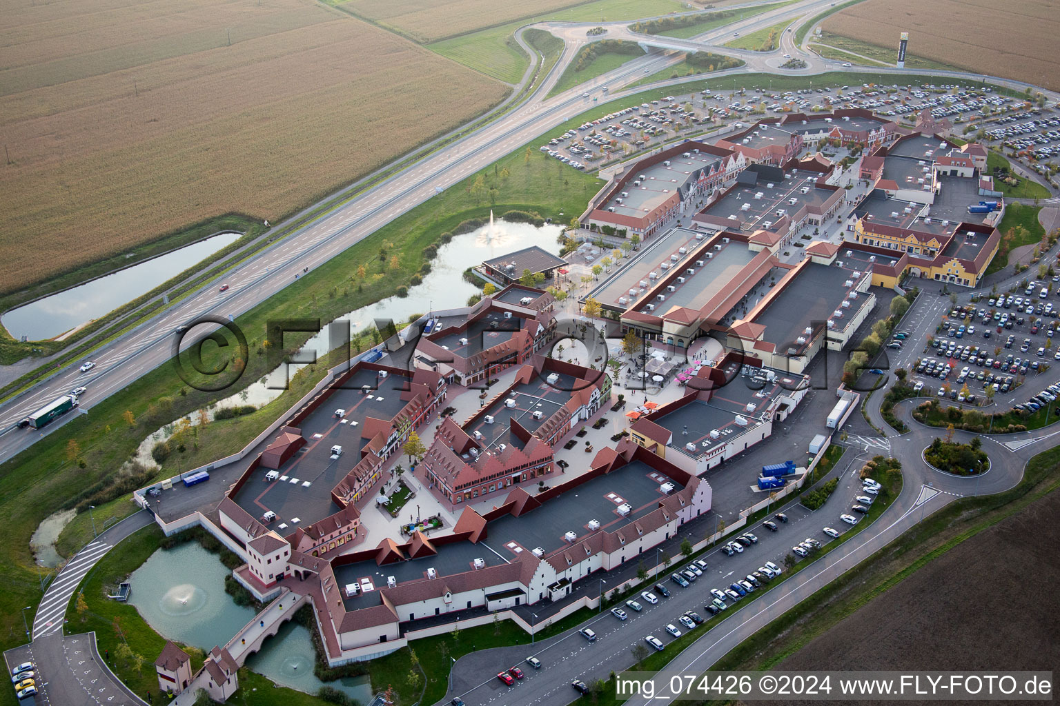 Building of the shopping center The North Face Outlet in Roppenheim in Grand Est, France