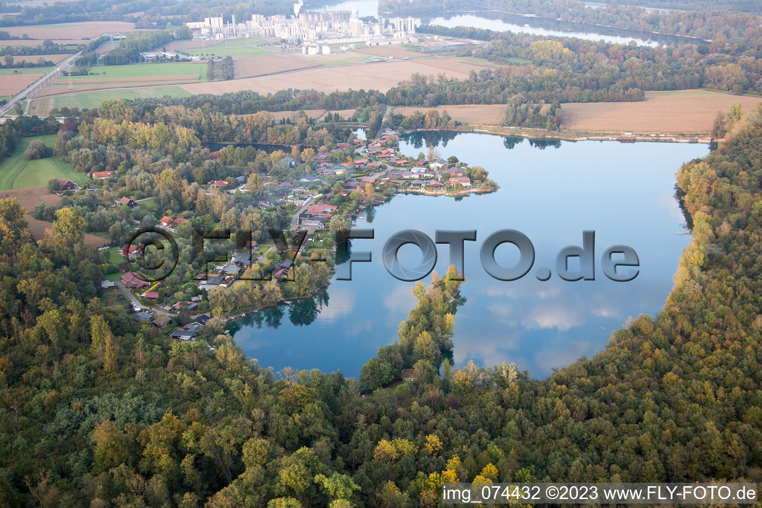 Aerial view of Beinheim in the state Bas-Rhin, France