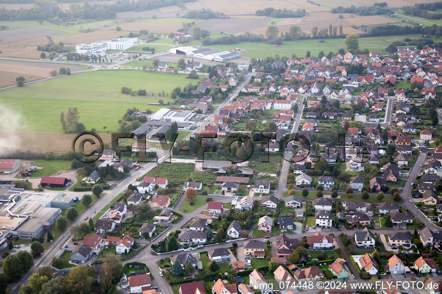 Beinheim in the state Bas-Rhin, France viewn from the air