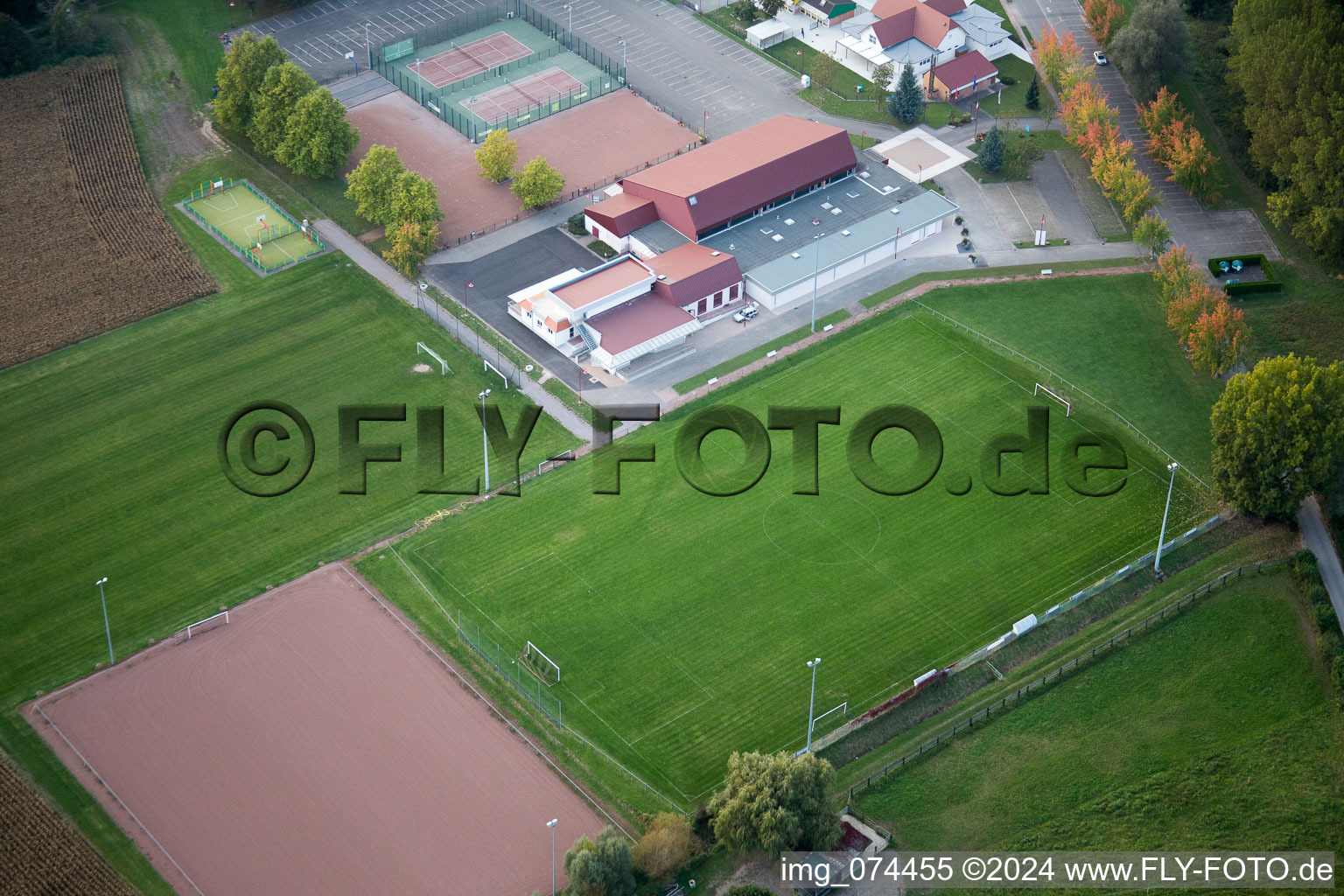 Beinheim in the state Bas-Rhin, France from a drone