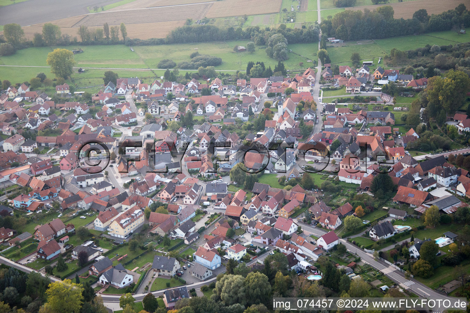 Aerial view of Beinheim in the state Bas-Rhin, France