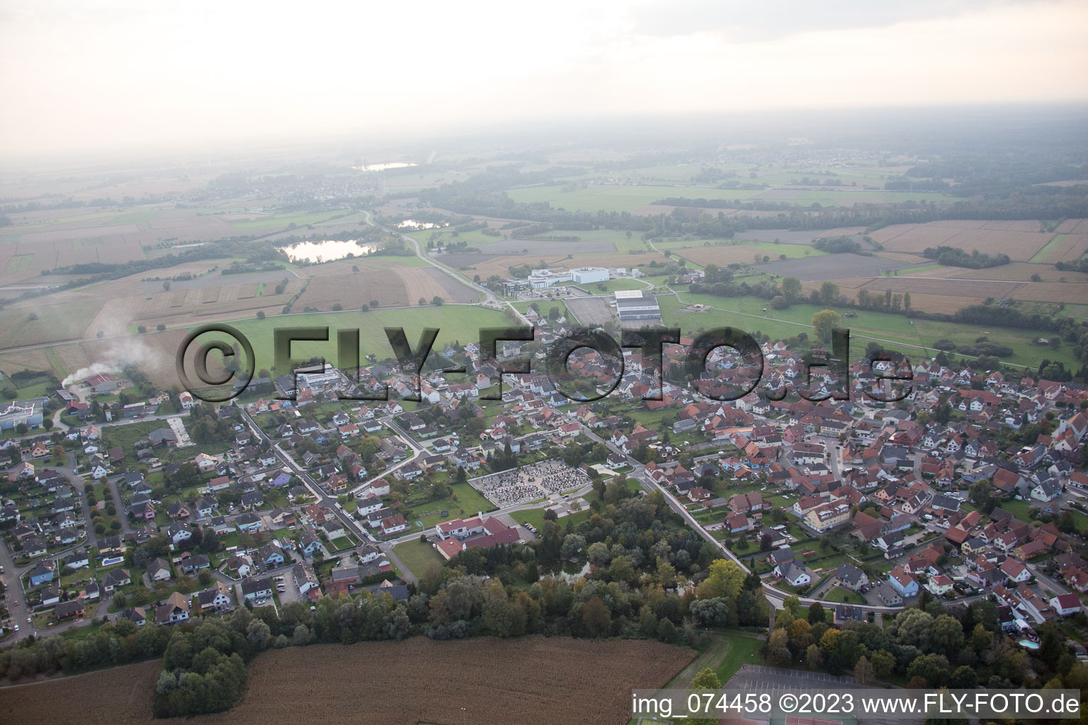 Aerial photograpy of Beinheim in the state Bas-Rhin, France