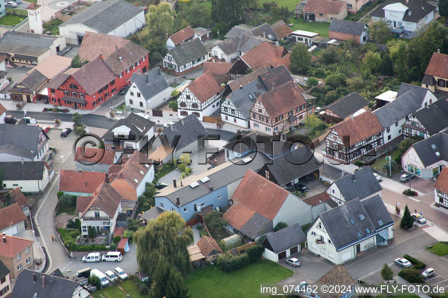 Aerial view of Caveau Gaentzbrunnel in Beinheim in the state Bas-Rhin, France