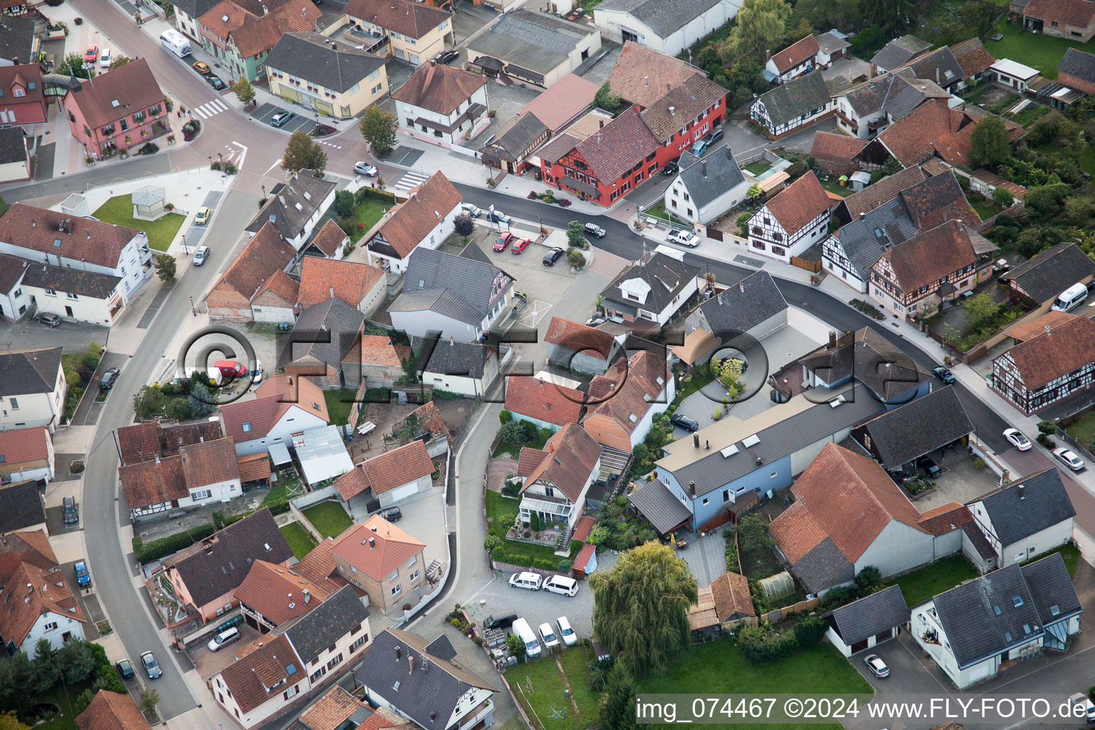 Bird's eye view of Beinheim in the state Bas-Rhin, France