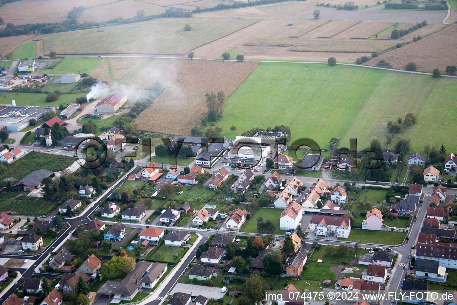 Aerial view of Beinheim in the state Bas-Rhin, France