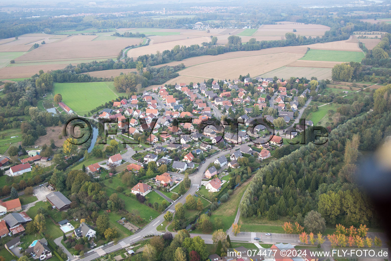 Aerial photograpy of Beinheim in the state Bas-Rhin, France