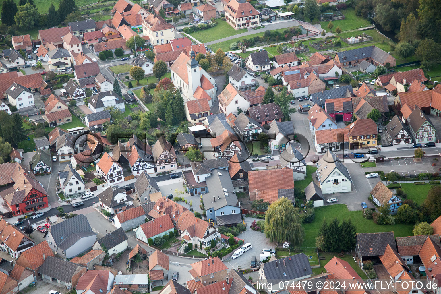 Beinheim in the state Bas-Rhin, France from above