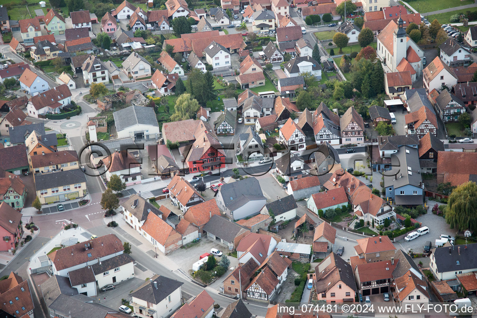 Beinheim in the state Bas-Rhin, France seen from above