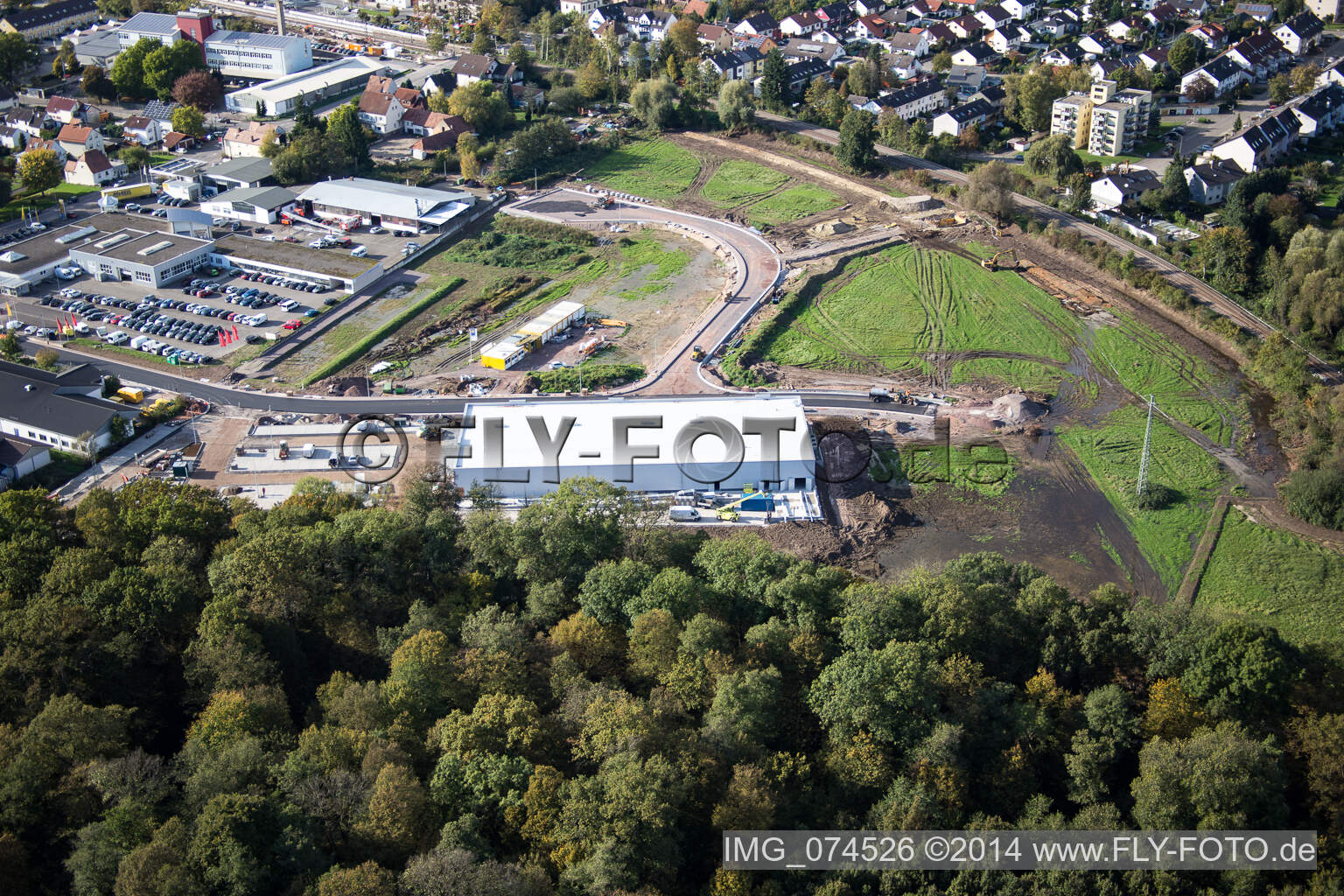 Aerial view of EDEKA new building in Kandel in the state Rhineland-Palatinate, Germany