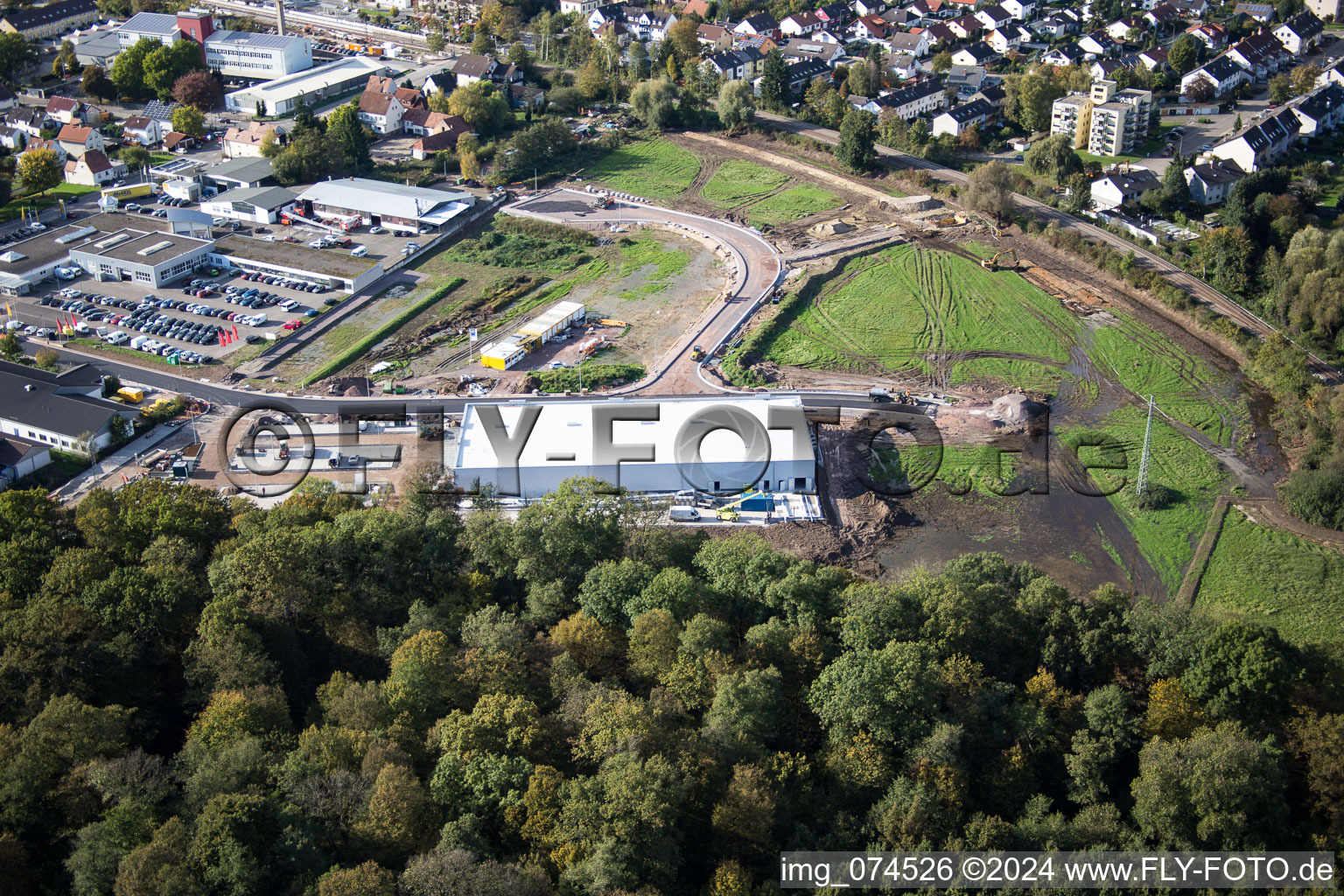 Aerial view of EDEKA new building in Kandel in the state Rhineland-Palatinate, Germany