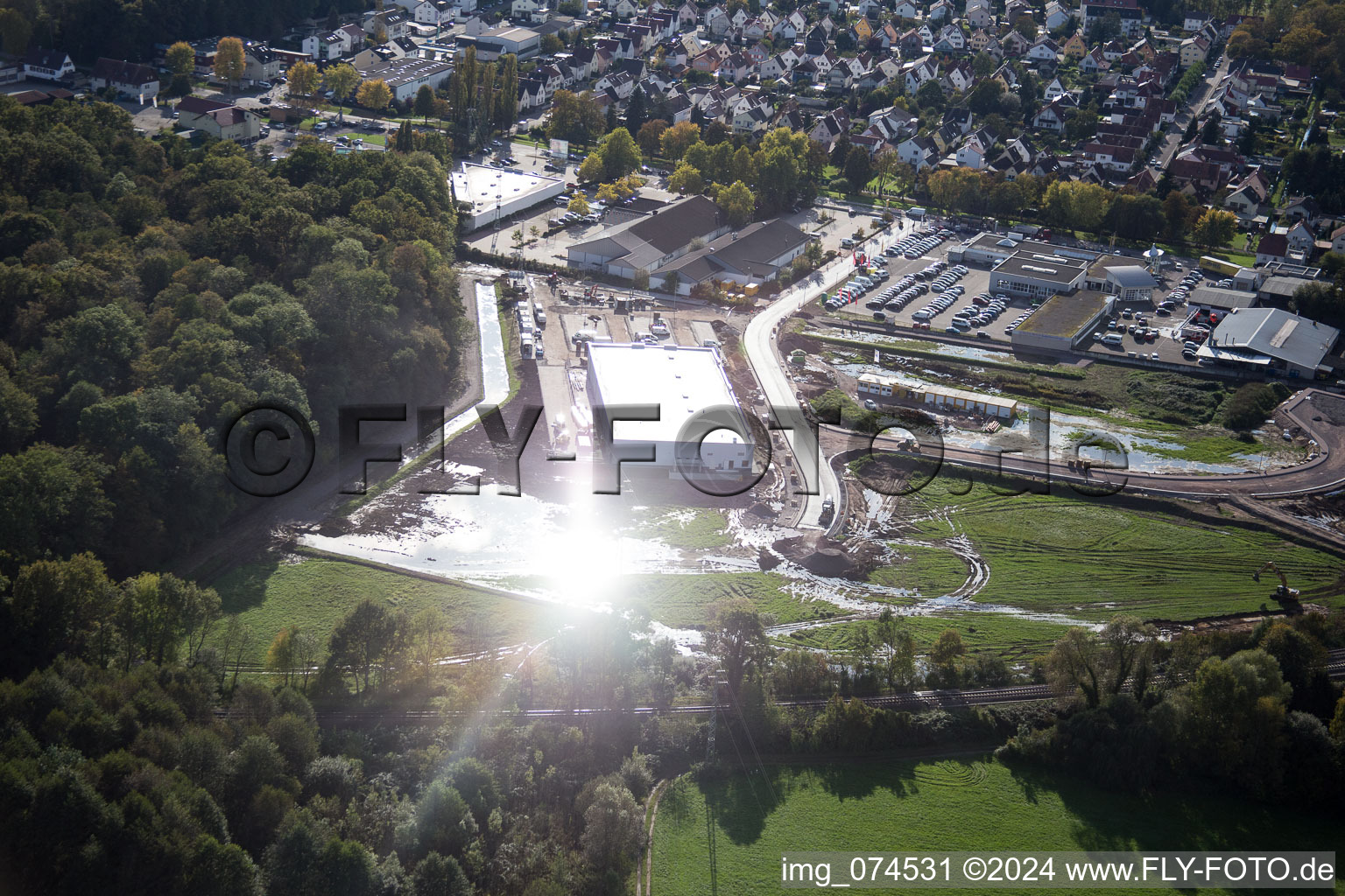 EDEKA new building in Kandel in the state Rhineland-Palatinate, Germany from above