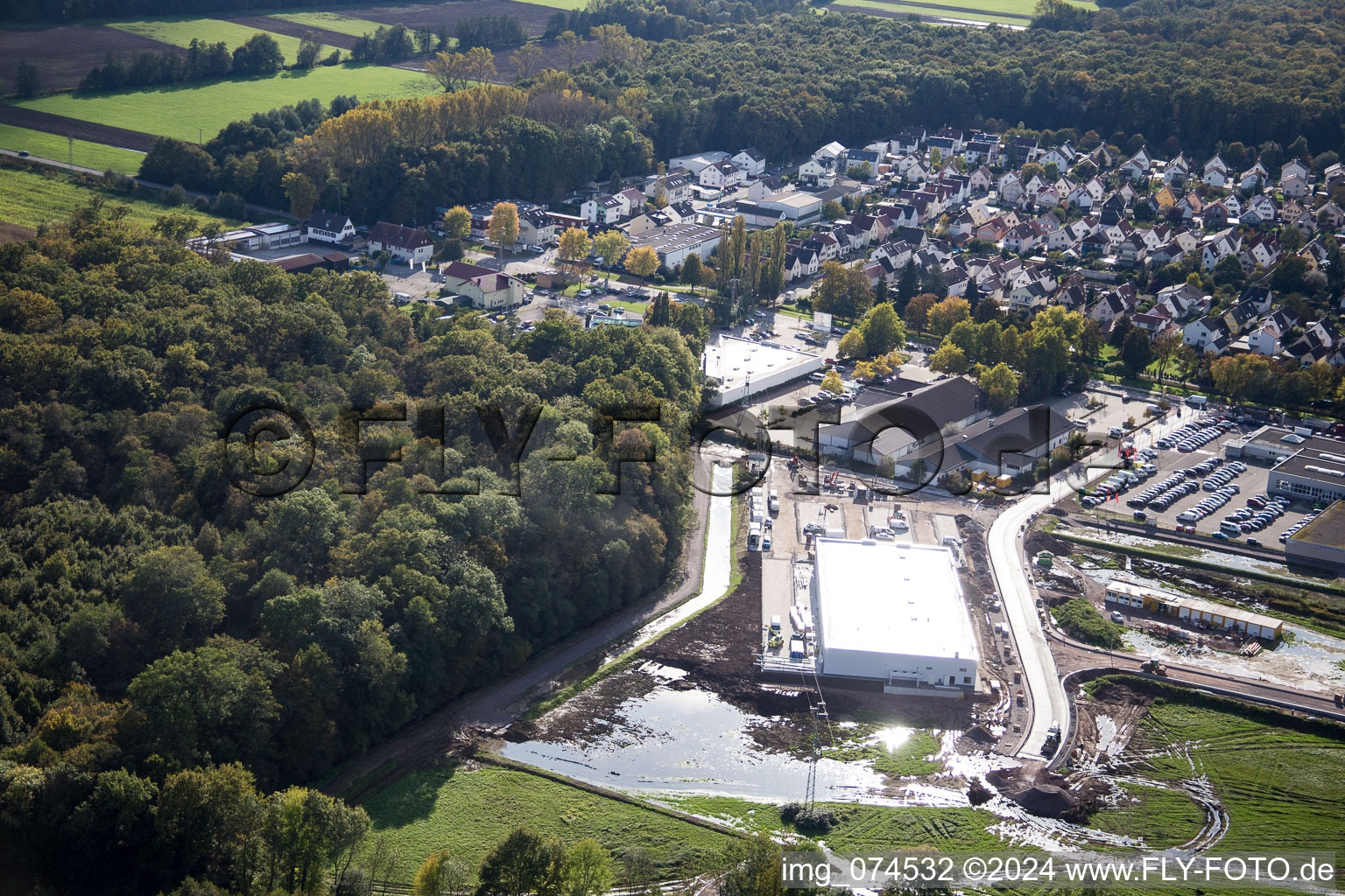 EDEKA new building in Kandel in the state Rhineland-Palatinate, Germany out of the air