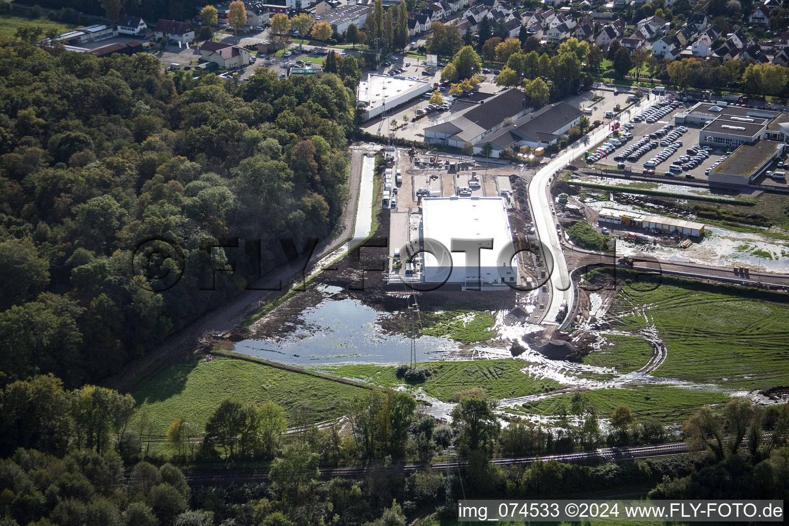 EDEKA new building in Kandel in the state Rhineland-Palatinate, Germany seen from above